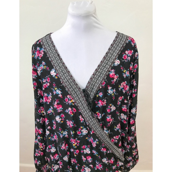 Almost Famous Floral Surplus Wrap Front Top - Picture 3 of 13